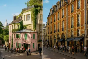 Montmartre con La Maison Rose y el Sacré-Cœur junto a Le Marais con arquitectura parisina clásica Viajar a francia