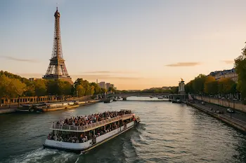 Crucero por el río Sena al atardecer con vistas a la Torre Eiffel en París viajar a francia